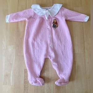 Vintage Disney Winnie The Pooh Pink Quilted Outfit Romper Sleeper 6 - 9 Months